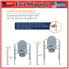 Drive Medical Steel Folding Bedside Commode Deep Seat Gray