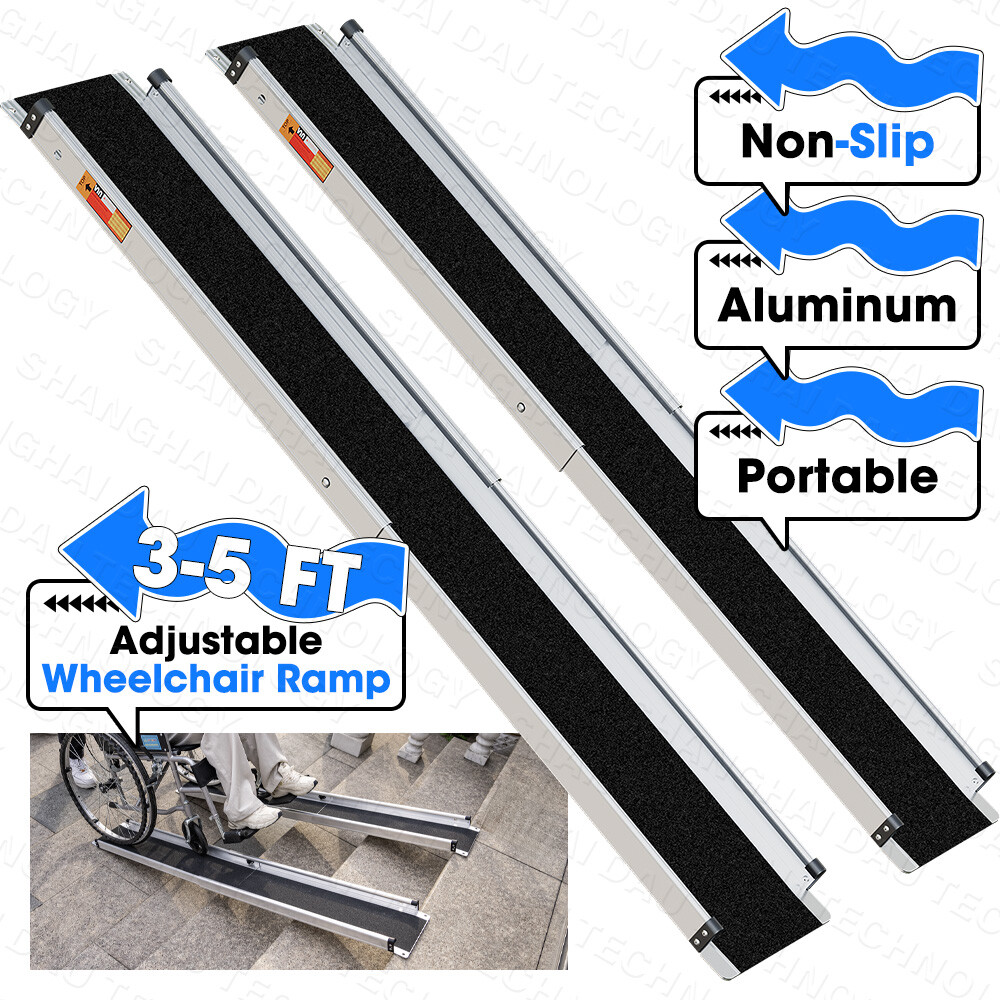 VNN Portable Telescopic Aluminum Alloy Wheelchair Ramp 3-5Ft Mobility Ramp 600Lb