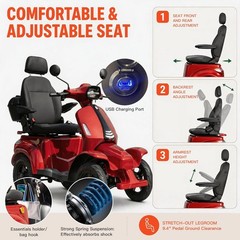 4 Wheel Mobility Scooter 1000W for Seniors & Adults 37 Miles Disc brake 500 LBS