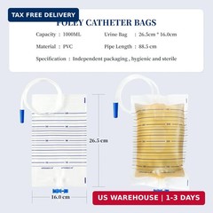 10 Pack Urinary Drainage Bags 1000ML Catheter Bags with Anti-Reflux Valve | Cath