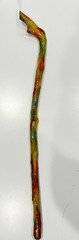Vibrant Folk Art Walking Stick 37.5” Hand Painted Gnarled Wood Copper Ferrule