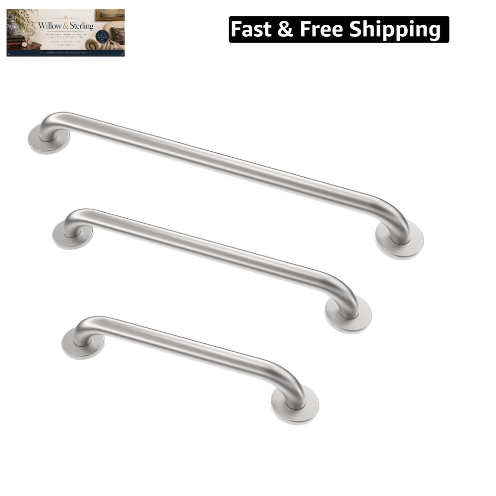 Grab Bar Bundle for ADA Compliance, Brushed Stainless Steel 1.5″ Diameter 3-P…