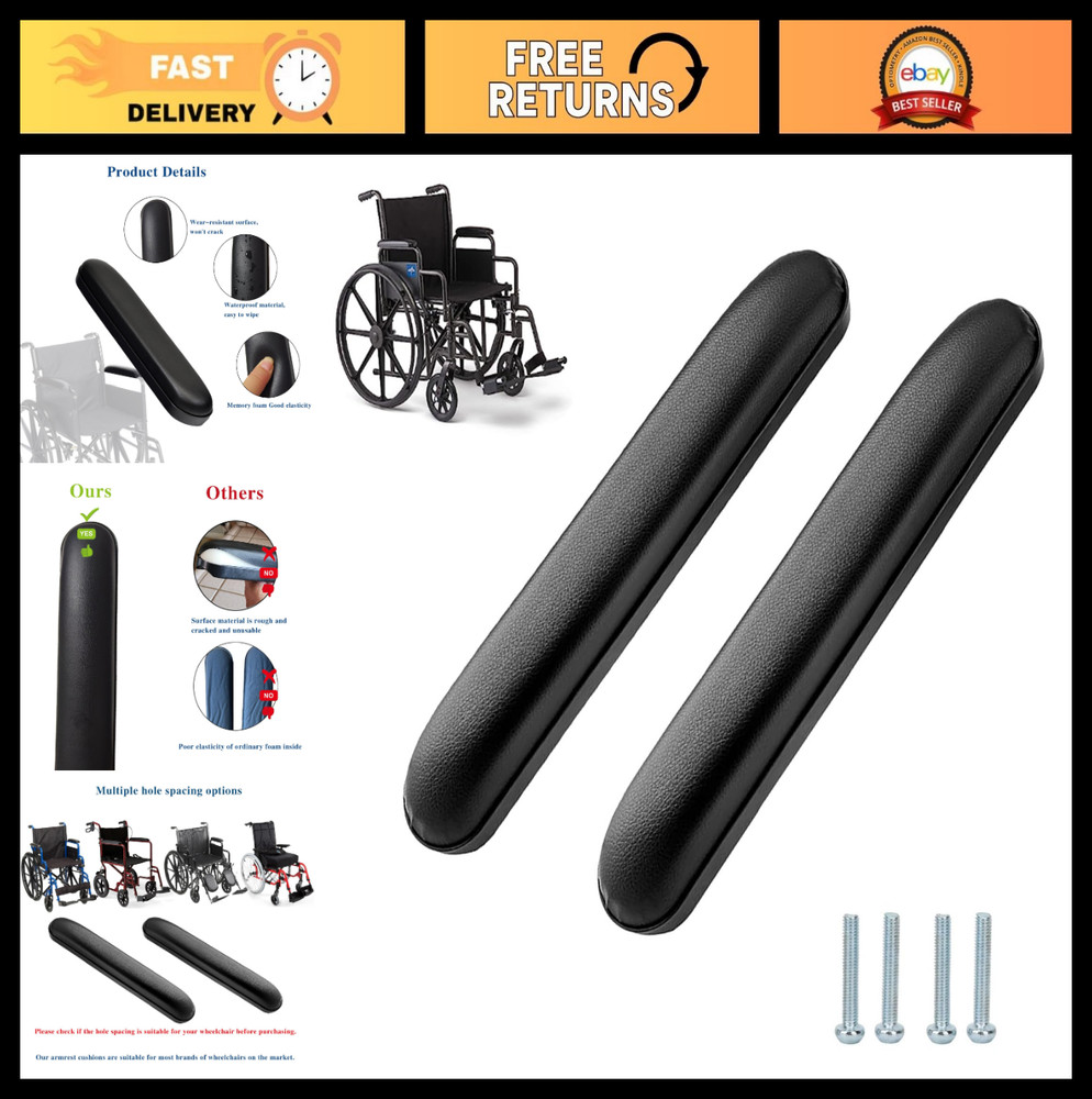 Padded Wheelchair Armrest Cushions – 13-7/8″ Long, Black, 1 Pair, Universal Fit