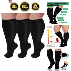 3 Pairs Plus Size Compression Socks for Women and Men Wide Calf 20-30mmhg Ext…