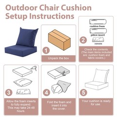 MuaMelop Outdoor Deep Seat Cushion Set, 24×24 24*24+5.75/25*22.5″, Navy Blue