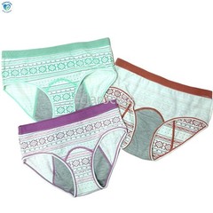 3pcs Geometric-Print Period Mid-rise Underwear Women 4-Layer Leak Protection