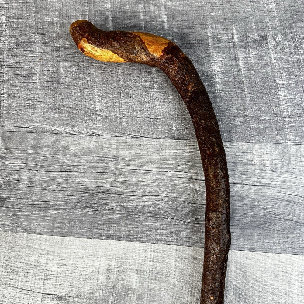Natural Hardwood Walking Stick Cane Rustic Handcrafted Hiking Staff 34 Inch Bark