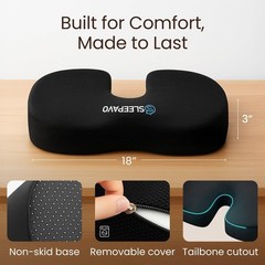 Portable Memory Foam Coccyx Cushion for Sciatica and Back Pain Relief – 275 lbs