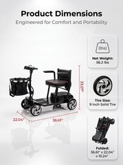 Lightweight Mobility Scooters for Seniors Removable Battery & Quick Fold Design