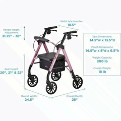 NOVA New Star 8 Rollator Walker Purple 8 Inch Wheels Folding Seat 300 lb Cap