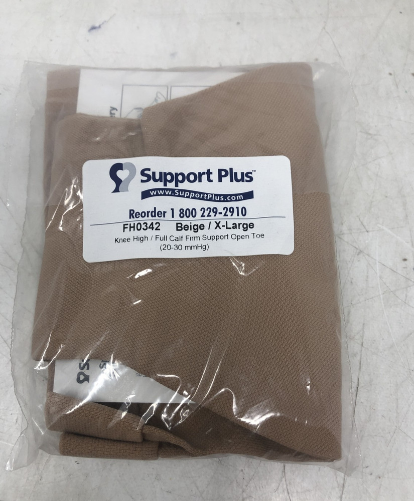 Support Plus FH0342BeigeXL KneeHigh Full Calf Firm Support Open-Toe 20-30MMhg