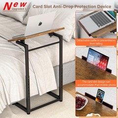 C-Shaped Side Table 8-Level Height Adj, Tiltable, w/ Phone & Tablet Slot, Brown