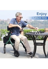 WALK MATE Rollator Walker 10″ Wheels Foldable Height Adjustable Cup Holder