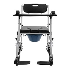 220lbs Shower Commode Chair Mobility Wheelchair Bedside Toilet Seat with Casters