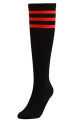 Women’s Comfort Striped Knee High Socks Long One Size Black With Red Stripes