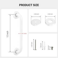 2 Pack 12 Inch Grab Bars for Wall White, Safety Shower Grab Bars for Seniors …