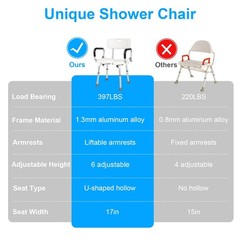 Adjustable Shower Chair with Flip Up Arms Heavy Duty Bath Seat Supports 397 lbs