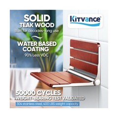 18.4″ Folding Teak Shower Seat Wall Mounted – Fold Down Shower Chair, Soli
