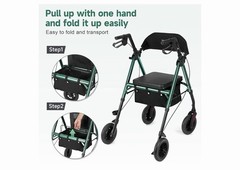 FlyingJoy Rollator Walker with Seat and Brakes DARK GREEN300lbs Adults Bariatric