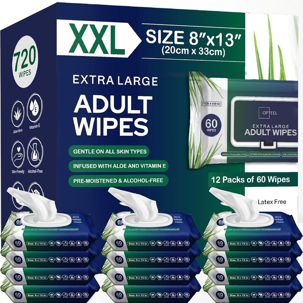 Adult Wipes For Elderly – 8″x13″ 720ct Huge & Super Soft Body Wipes