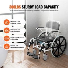 VEVOR Shower Wheelchair 17.5in Al Alloy Commode Bathroom Wheelchair for Disabled