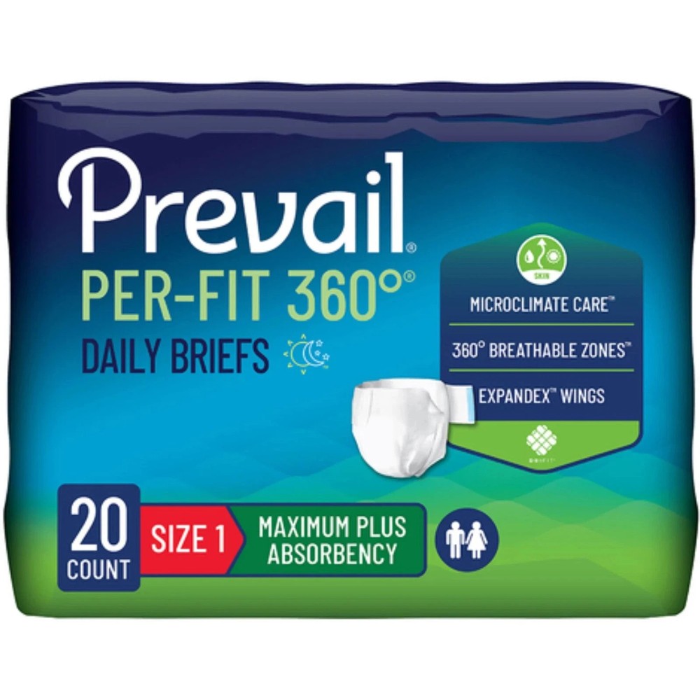 80ct Prevail Per-Fit 360 Daily Briefs Size 1 Max Plus Absorbency 4 pks x 20pcs