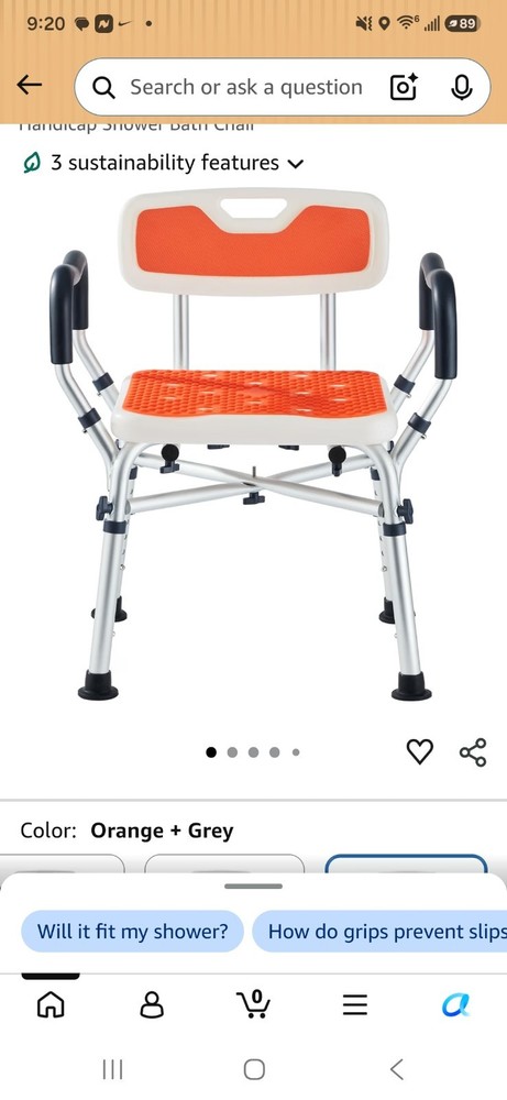 Adjustable Shower Chair for Inside Shower, Padded Seat with Arms , 550lbs Orange