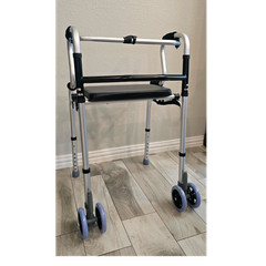 Foldable Adjustable Walking Frame with Seat, 4 Wheels, Lightweight, Silver/Black