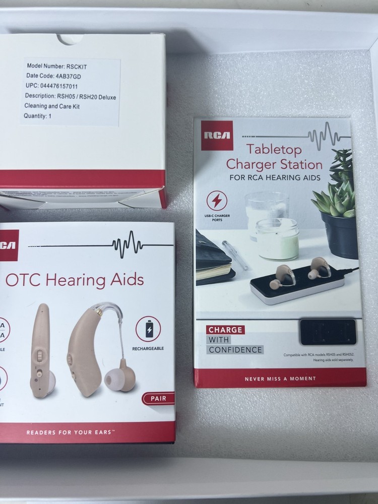 RCA OTC Hearing Aid Deluxe Kit – Hearing Aids / Charger Station / Cleaning Kit !