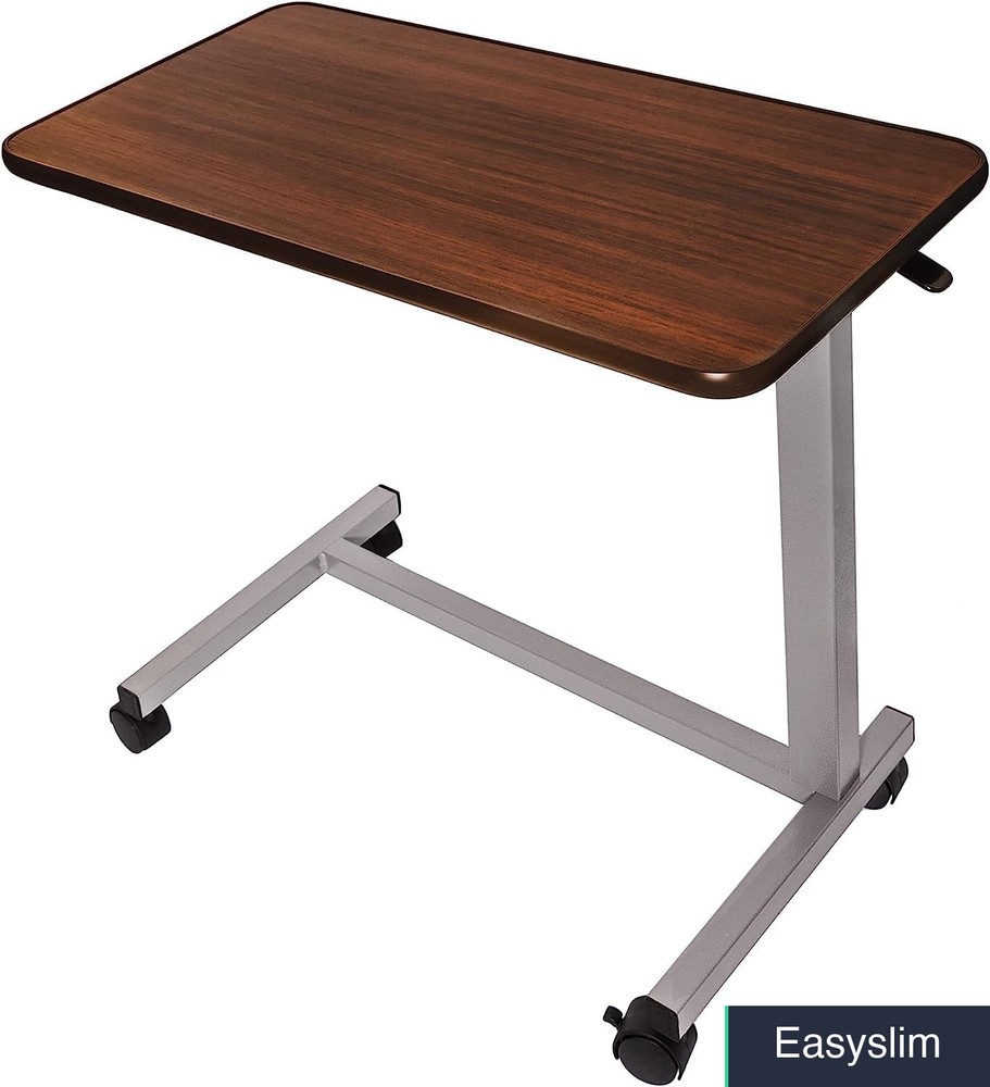 Overbed Table Adjustable Pneumatic – Walnut, Wheels, 30×15 inches