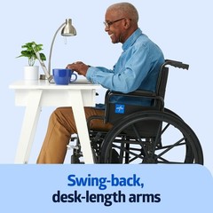 Medline Comfortable Folding Wheelchair w/ Swing-Back Desk-Length Arms