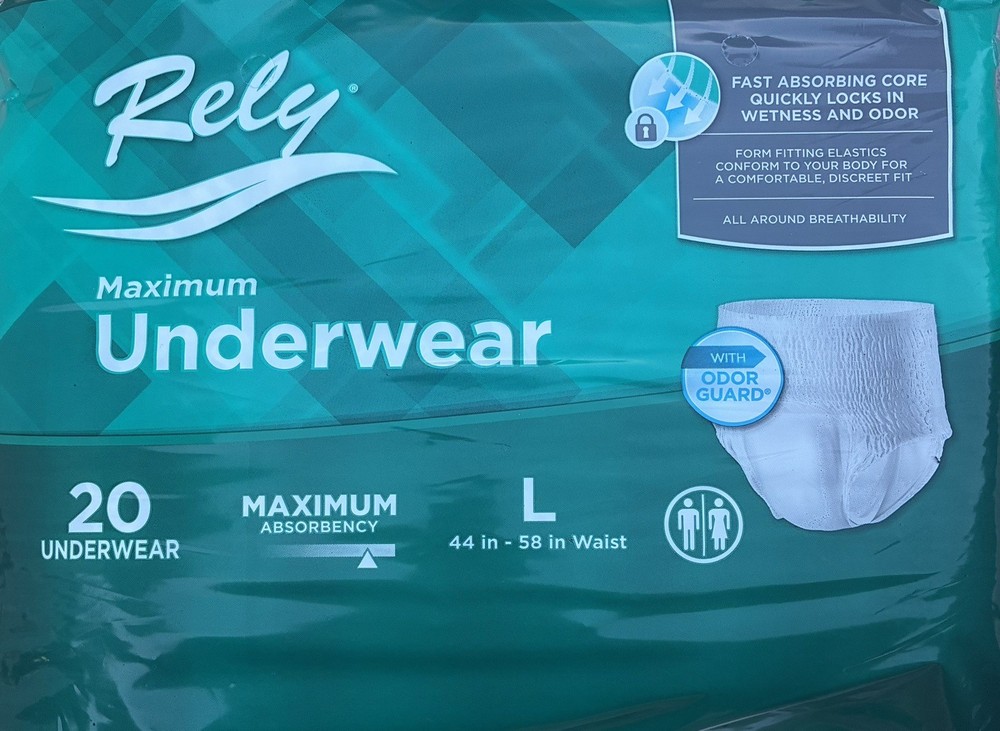 20 count Rely underwear Maximum Absorbency Underwear Large