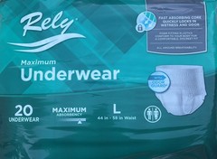 20 count Rely underwear Maximum Absorbency Underwear Large