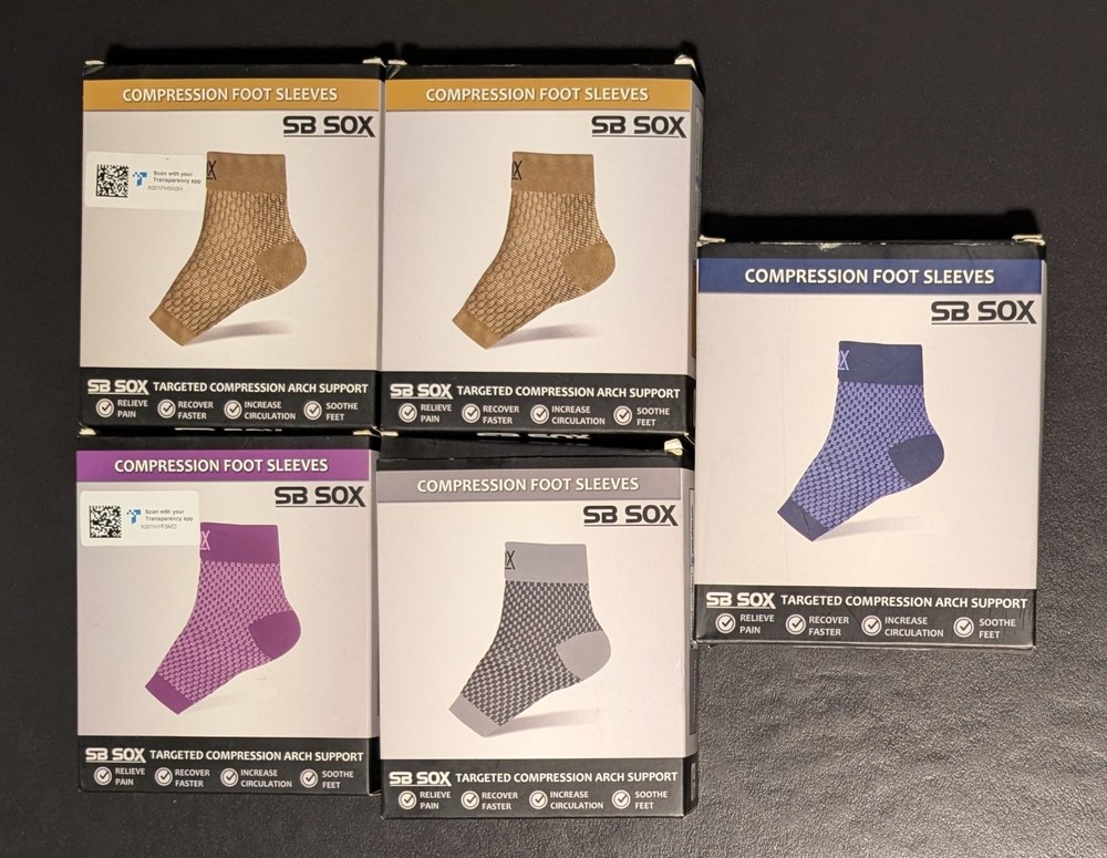Lot of 5 – SB SOX Compression Foot Sleeves Men & Women Pain Relief Size XL – NEW