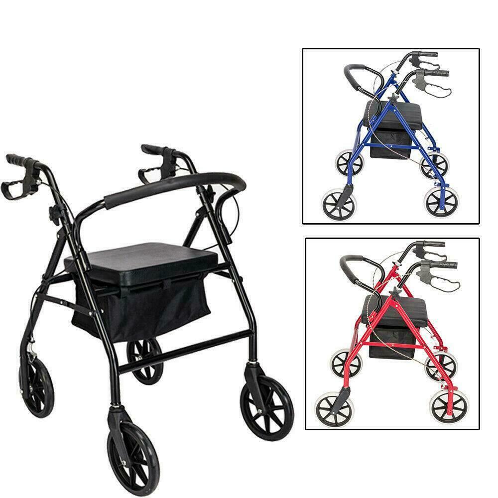 Folding Heavy Duty Extra Wide Bariatric Rollator Rolling Walker with Padded Seat