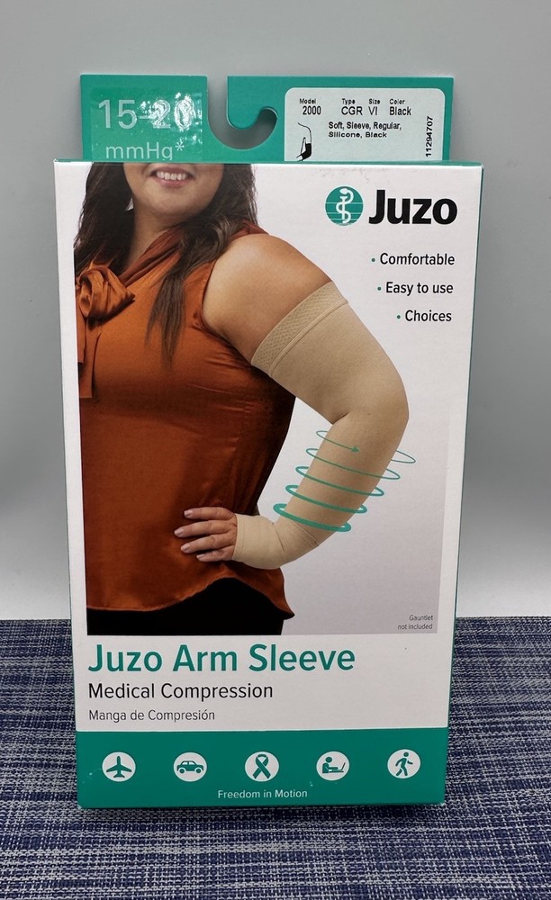 JUZO Compression Arm Sleeve 15-20 mmHg Soft Silicone Black Color CGR Size VI