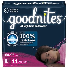 Goodnites Girls Nighttime Bedwetting Underwear Large 68-95 Lbs 11 Count
