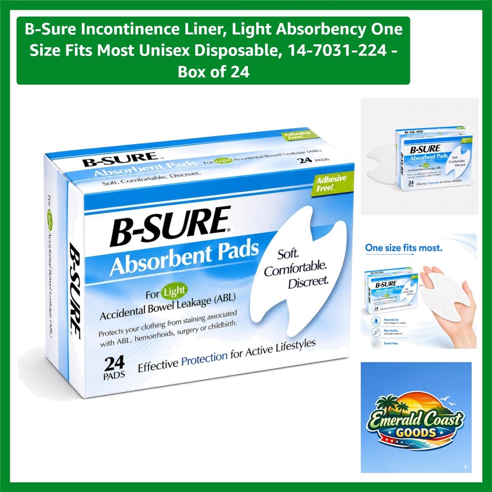 B-Sure Incontinence Liner, Light Absorbency One Size Fits Most Unisex Disposa…