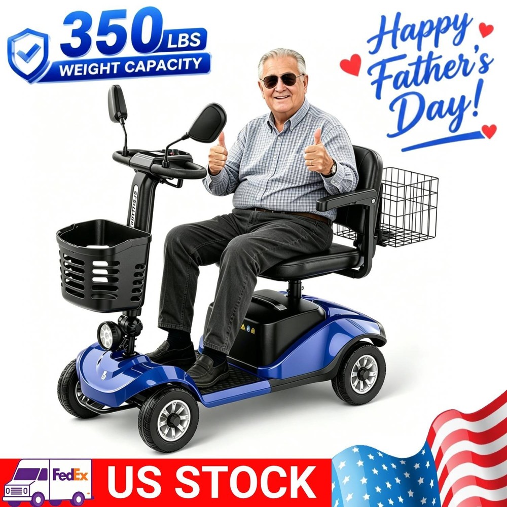 4 Wheels Mobility Scooter Electric Big Space Overweight 350Lbs Adult Rear Mirror