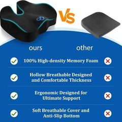 Tailbone Pain Relief Cushion with Removable Cover – Ergonomic Gel Comfort, Black