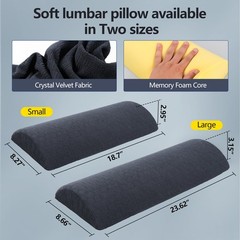 Lumbar Pillow Soft Memory Foam Back Support 3.15″H*23.6″L Large Dark Grey