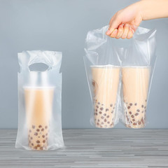 200 Pcs Clear Handle Drinking Poly Bags Bulk 2 Cup and 1 Cup Plastic Portable Cu
