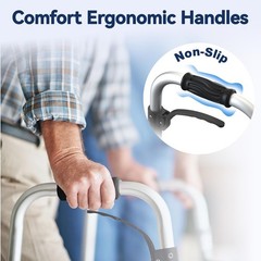 Lightweight Folding Walker with Wheels, Adjustable Height, Supports 350 lbs, Inc