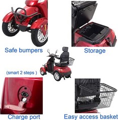 Heavy Duty 4-Wheel Mobility Scooters 31 Miles 3-Speed 800W 500lbs Capacity Green