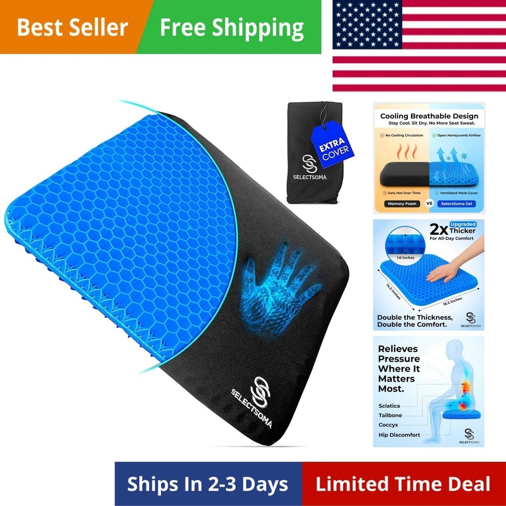Double-Thick Gel Seat Cushion for Long Sitting Pressure Relief for Back, Scia…