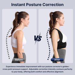 Fit Geno Posture Corrector for Women & Men: Adjustable Medium/Large, Black