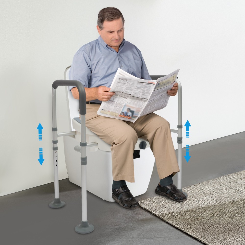 Raised Toilet Seat&Handle Toilet Safety Rail Adjustable Toilet Riser for Elderly