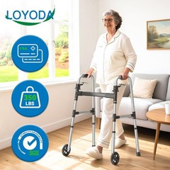 Loyoda Folding Walker with 2 Skis and 5″ Wheels, Lightweight Walkers for Seniors