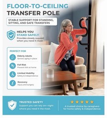 Stander Wonder Transfer Pole. Black. Double Grab Bars.Tension Mount No Drilling