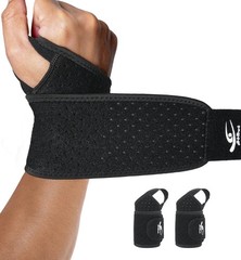 HiRui Wrist Wraps 2-Pack, Adjustable Breathable Support Brace for Black